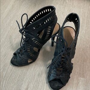 Black Lace-Up Cutout High Heel Sandals